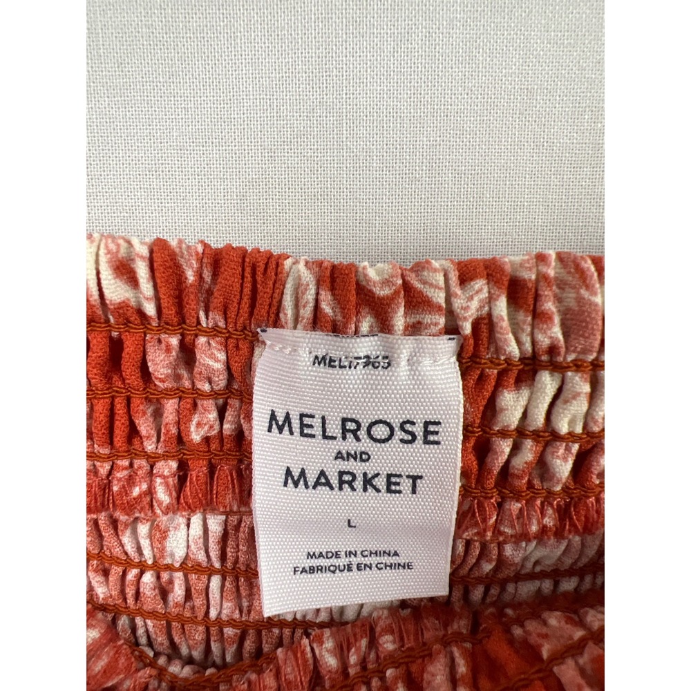 Melrose and Market Floral Smocked Midi Dress Women Large Orange Puff Sleeve Boho - Picture 2 of 10